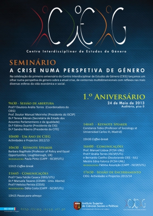 CIEG&#039;s 1st anniversary Conference: Crisis in a gender perspective